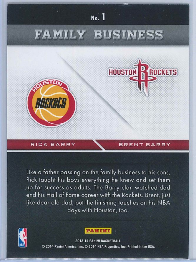 Rick Barry Brent Barry Panini Basketball 2013 14 Family Business 2