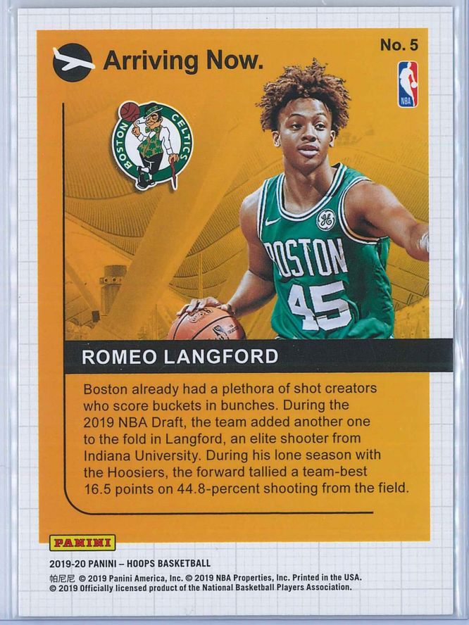 Romeo Langford Panini NBA Hoops 2019 20 Arriving Now Holo 2