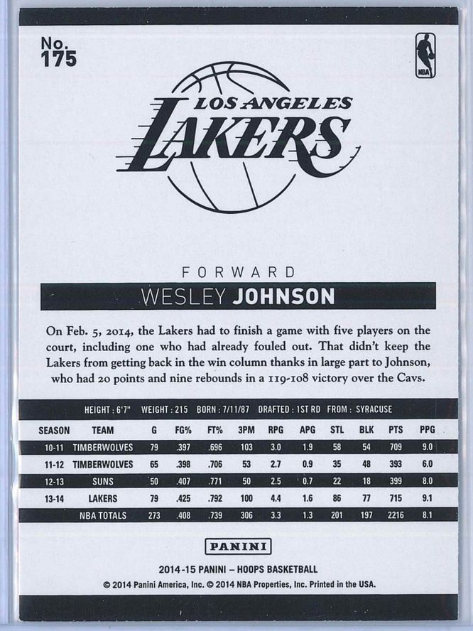 Wesley Johnson Panini NBA Hoops 2014 15 Gold 2