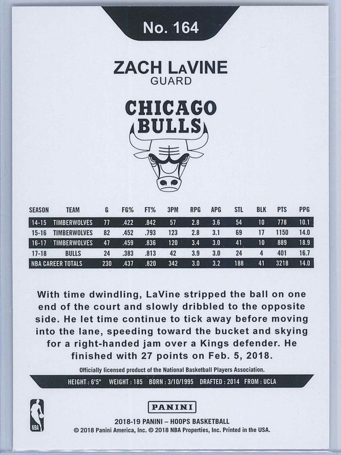 Zach LaVine Panini NBA Hoops 2018 19 Purple 2