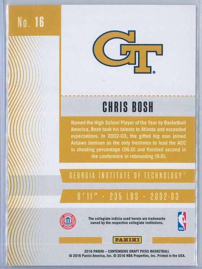 Chris Bosh Panini Contenders Draft Picks Basketball 2016 Season Ticket 2