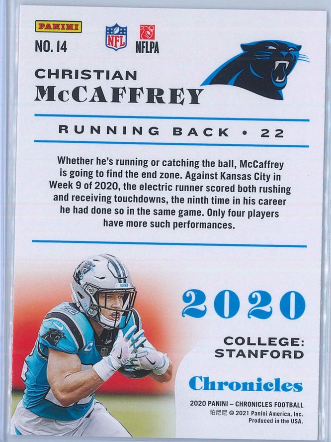 Christian McCaffrey Panini Chronicles Football 2020 Base 2