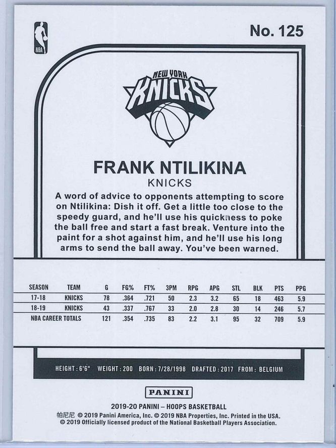 Frank Ntilikina Panini NBA Hoops 2019 20 Purple 2