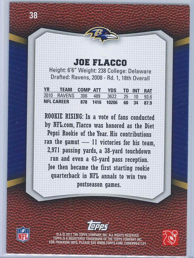 Joe Flacco Topps Football 2011 Rising Rookies 2