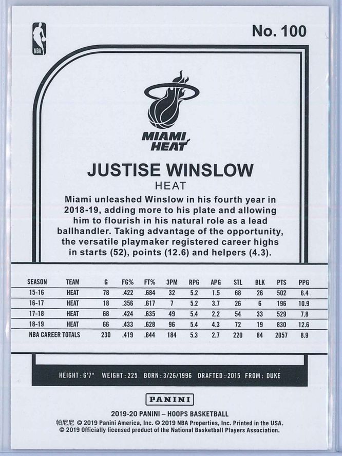 Justise Winslow Panini NBA Hoops 2019 20 Purple 2