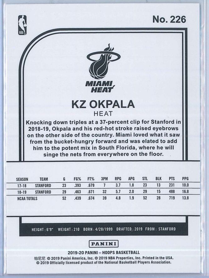 KZ Okpala Panini NBA Hoops Basketball 2019 20 Base Teal Explosion RC 2