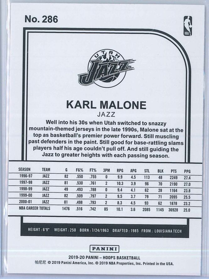 Karl Malone Panini NBA Hoops 2019 20 Tribute Purple 2