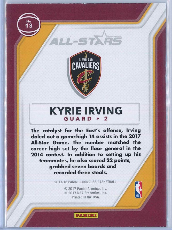 Kyrie Irving Panini Donruss Basketball 2017 18 All Stars 2