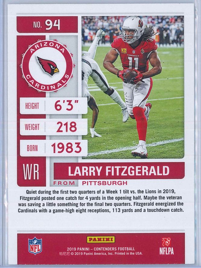 Larry Fitzgerald Panini Contenders Football 2019 Base 2