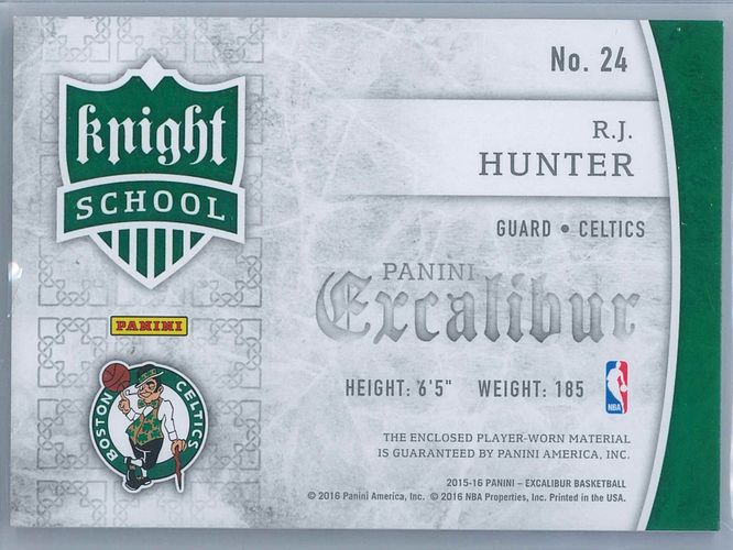 R.J. Hunter Panini Excalibur 2015 16 Knight School Jerseys RC 2