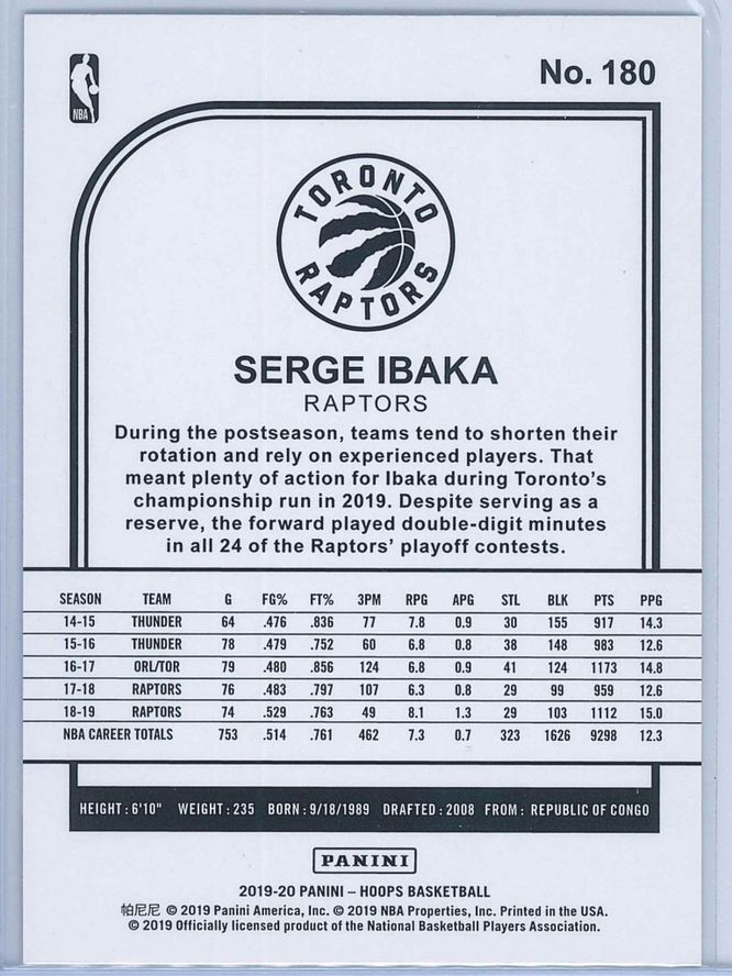 Serge Ibaka Panini NBA Hoops 2019 20 Purple 2