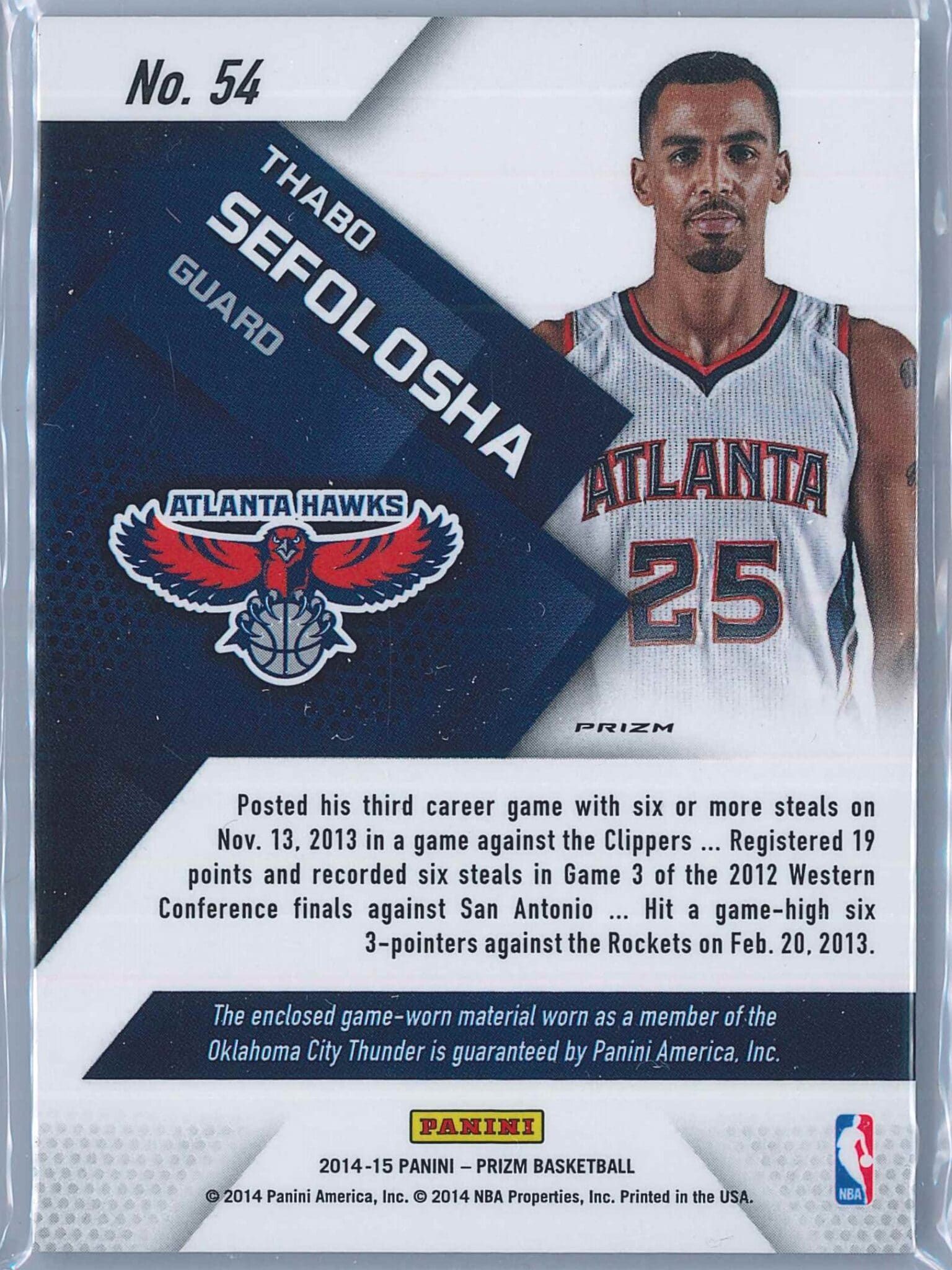 Thabo Sefolosha Panini Prizm Basketball 2014 15 Jerseys Prizms Blue Mojo