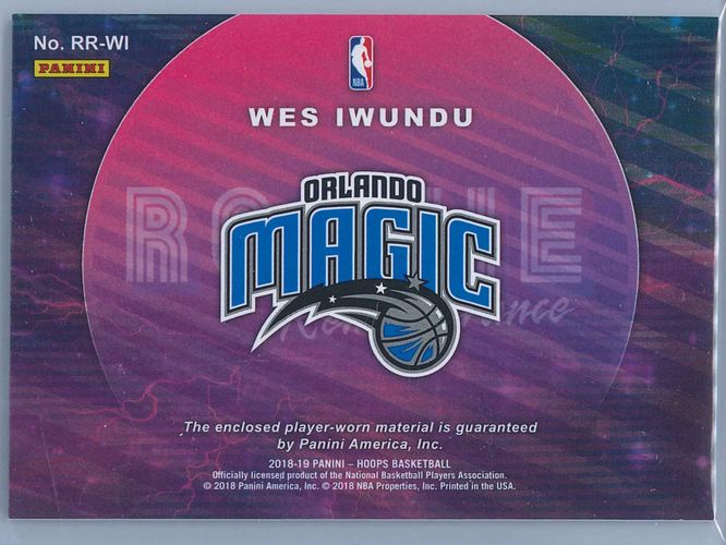 Wes Iwundu Panini NBA Hoops 2018 19 Rookie Remembrance Relic Winter 2