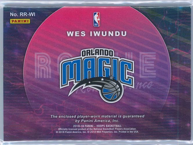 Wes Iwundu Panini NBA Hoops 2018 19 Rookie Remembrance Relic Winter Two Colour Patch 2