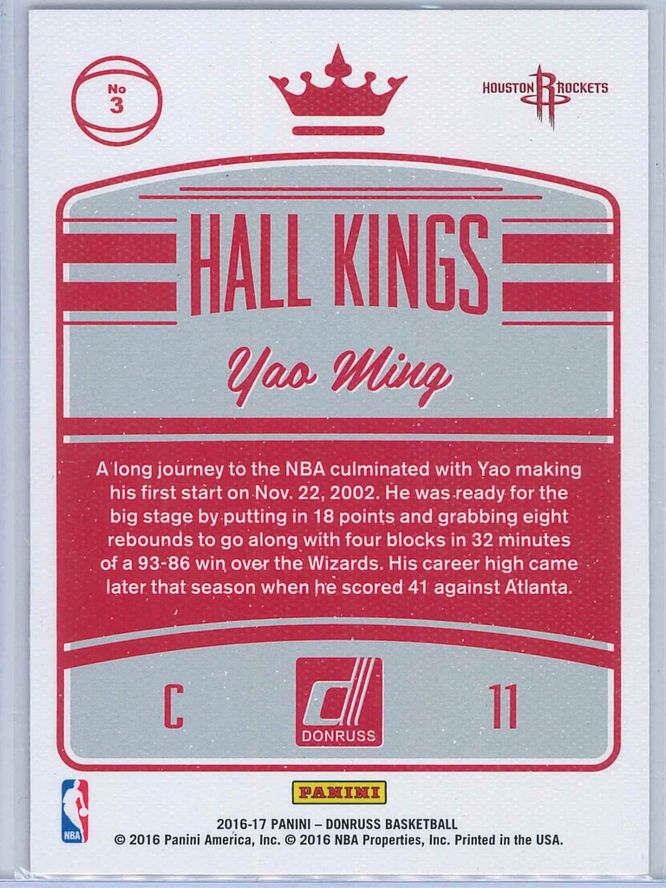 Yao Ming Panini Donruss Basketball 2016 17 Hall Kings 2