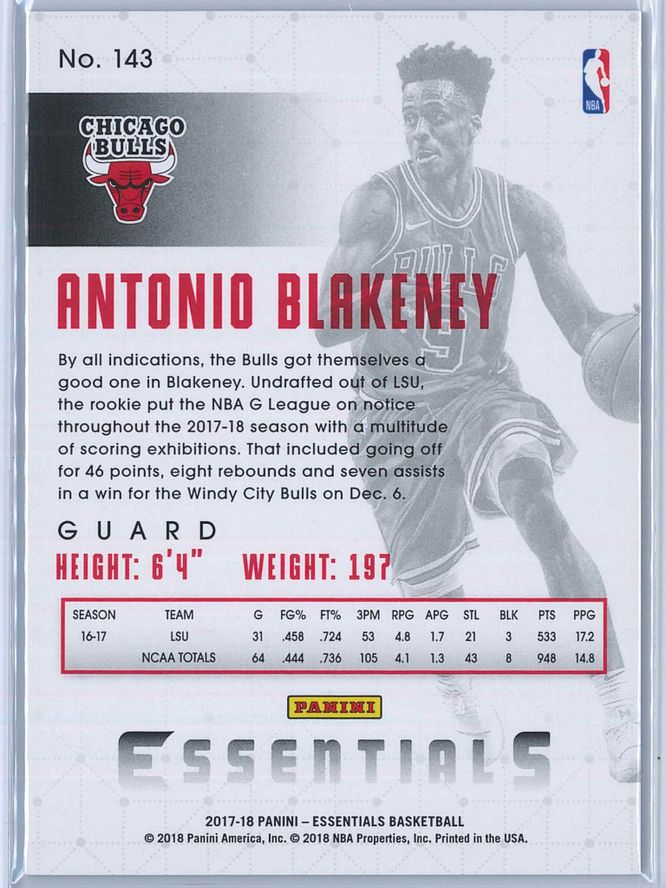 Antonio Blakeney Panini Essentials Basketball 2017 18 Base Green RC 2