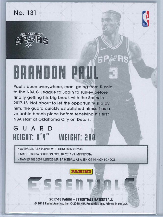 Brandon Paul Panini Essentials Basketball 2017 18 Base Spiral 2