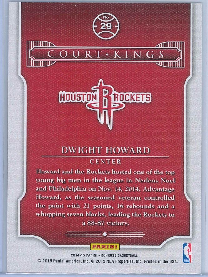 Dwight Howard Panini Donruss Basketball 2014 15 Court Kings 2