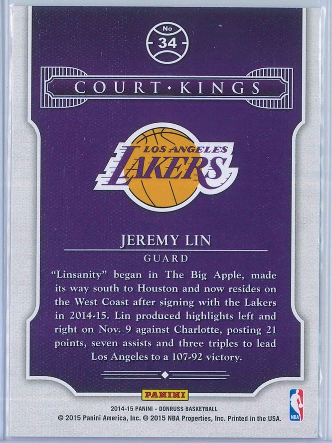Jeremy Lin Panini Donruss Basketball 2014 15 Court Kings 2