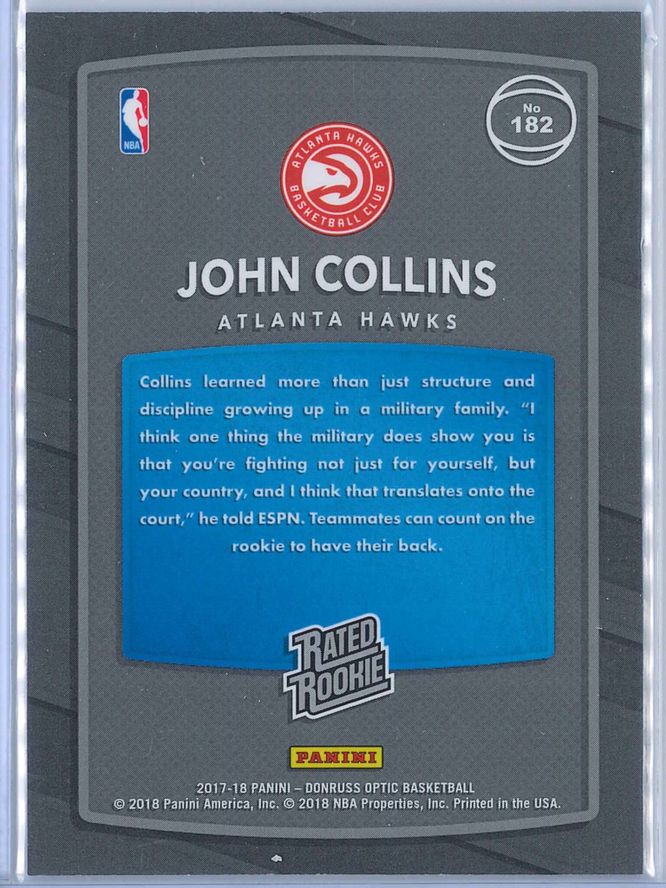 John Collins Panini Donruss Optic Basketball 2017 18 Rated Rookie 2