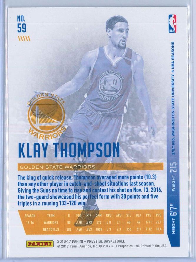 Klay Thompson Panini Prestige Basketball 2016 17 Base Set 2