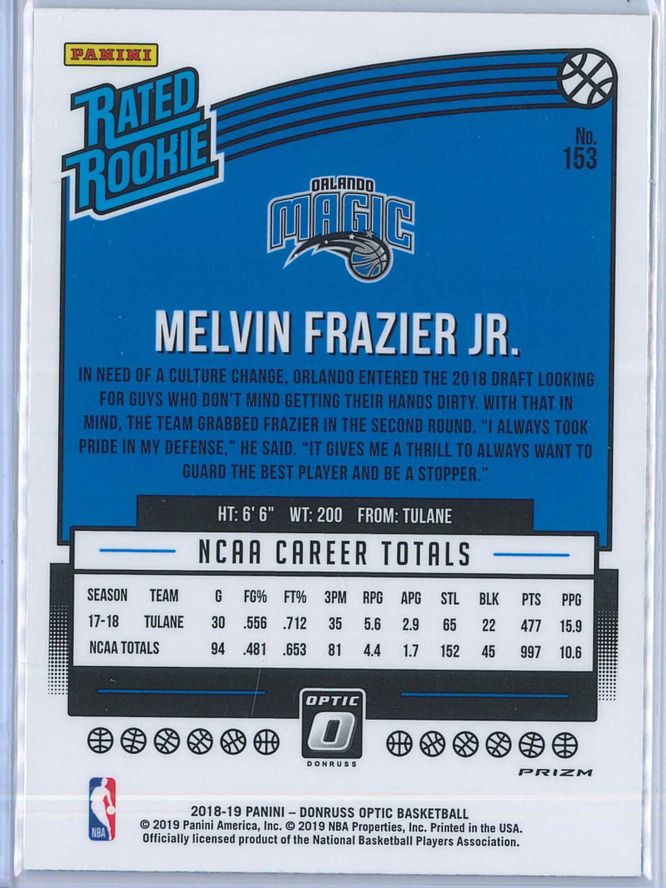 Melvin Frazier Jr. Panini Donruss Optic Basketball 2018 19 Rated Rookie Blue Velocity 2