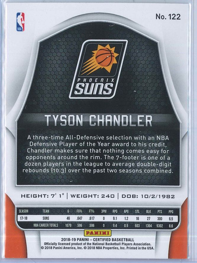 Tyson Chandler Panini Certified Basketball 2018 19 Base 2