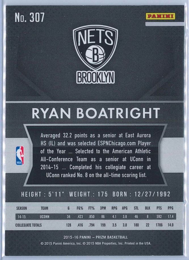 Ryan Boatright Panini Prizm Basketball 2015 16 Base 307 RC 2