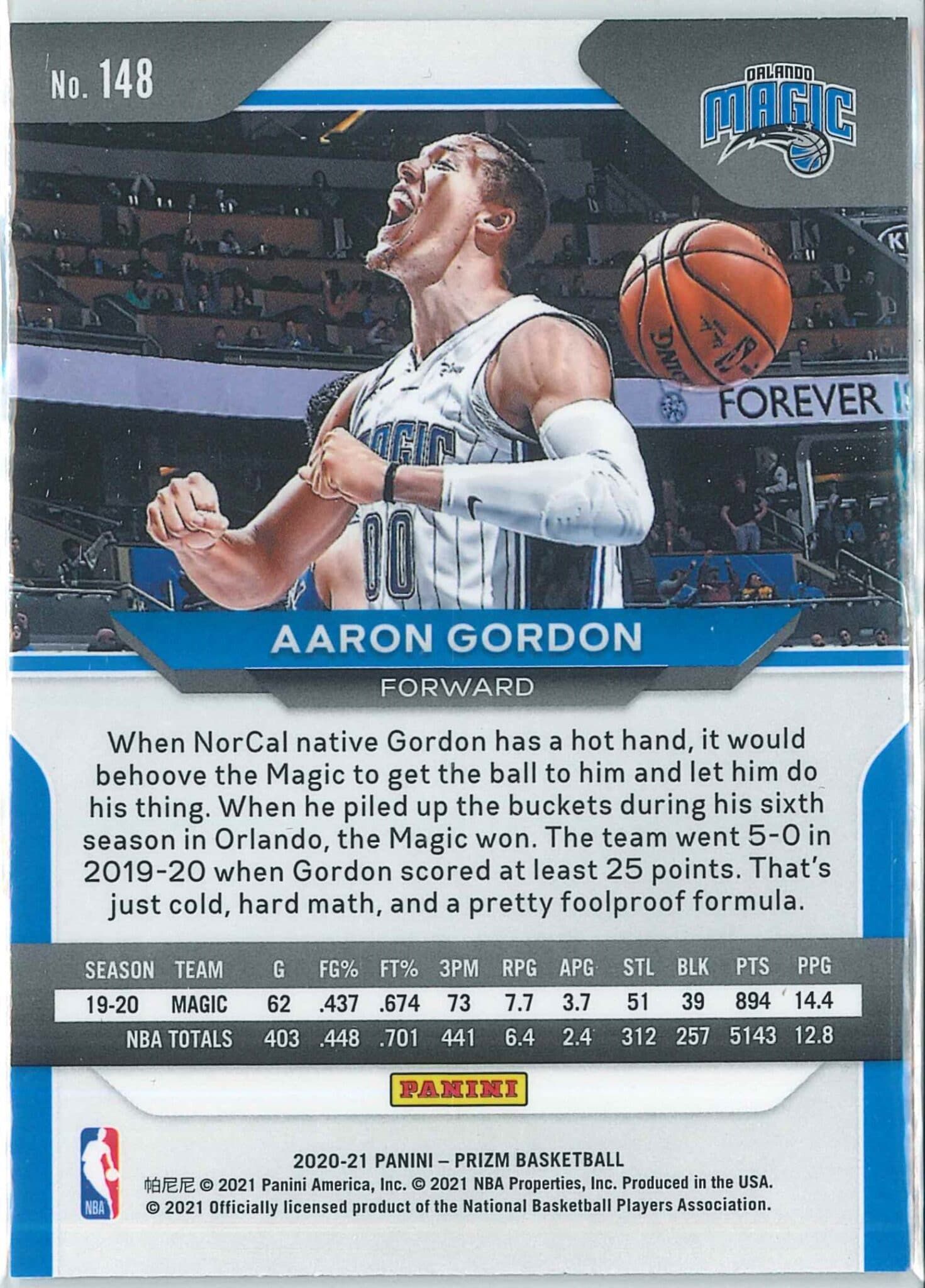Aaron Gordon Panini Prizm Basketball 2020-21 Base #148