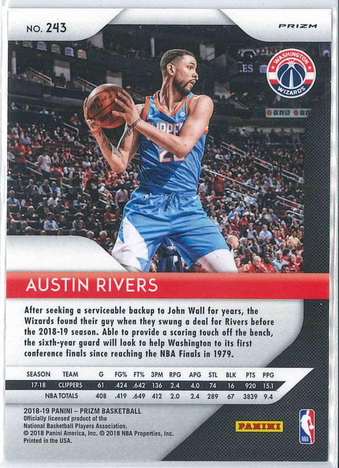 Austin Rivers Panini Prizm Basketball 2018 19 Base Red White Blue Prizm 243 2