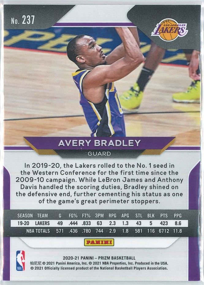 Avery Bradley Panini Prizm Basketball 2020 21 Base 237 2