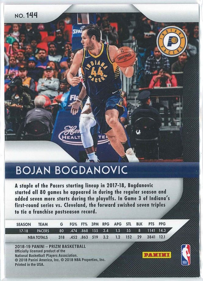 Bojan Bogdanovic Panini Prizm Basketball 2018 19 Base 144 2
