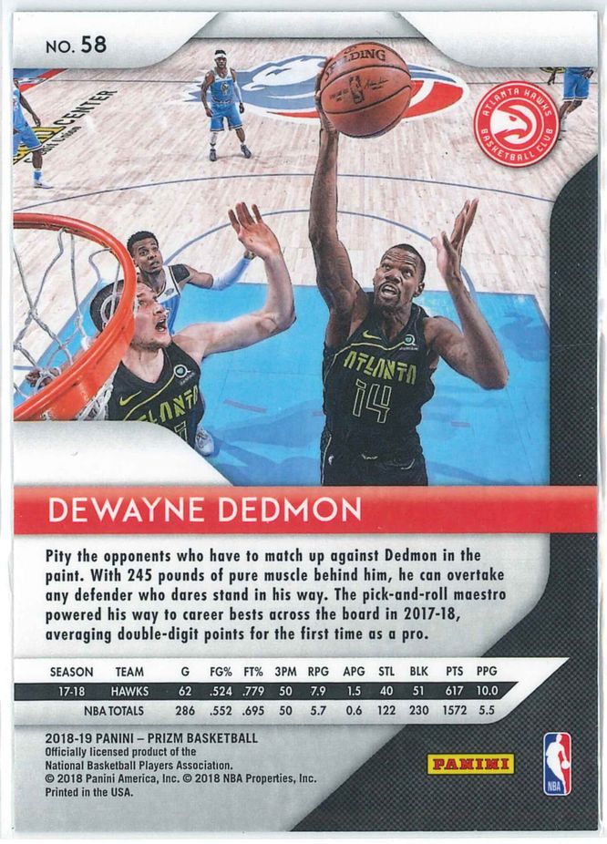 Dewayne Dedmon Panini Prizm Basketball 2018 19 Base 58 2