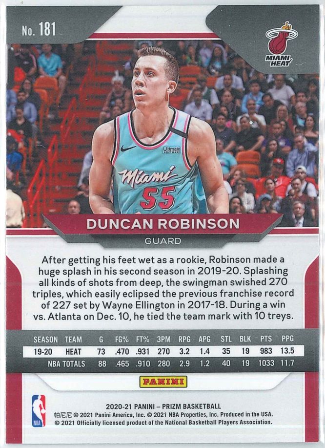Duncan Robinson Panini Prizm Basketball 2020 21 Base 181 2