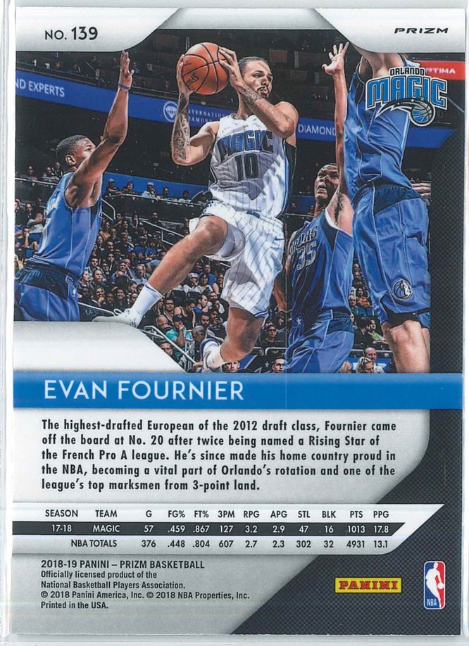 Evan Fournier Panini Prizm Basketball 2018 19 Base Silver Prizm 139 2