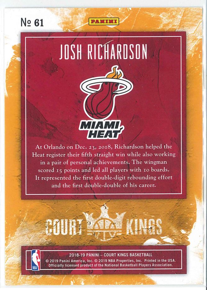 Josh Richardson Panini Court Kings Basketball 2018 19 Base 61 2