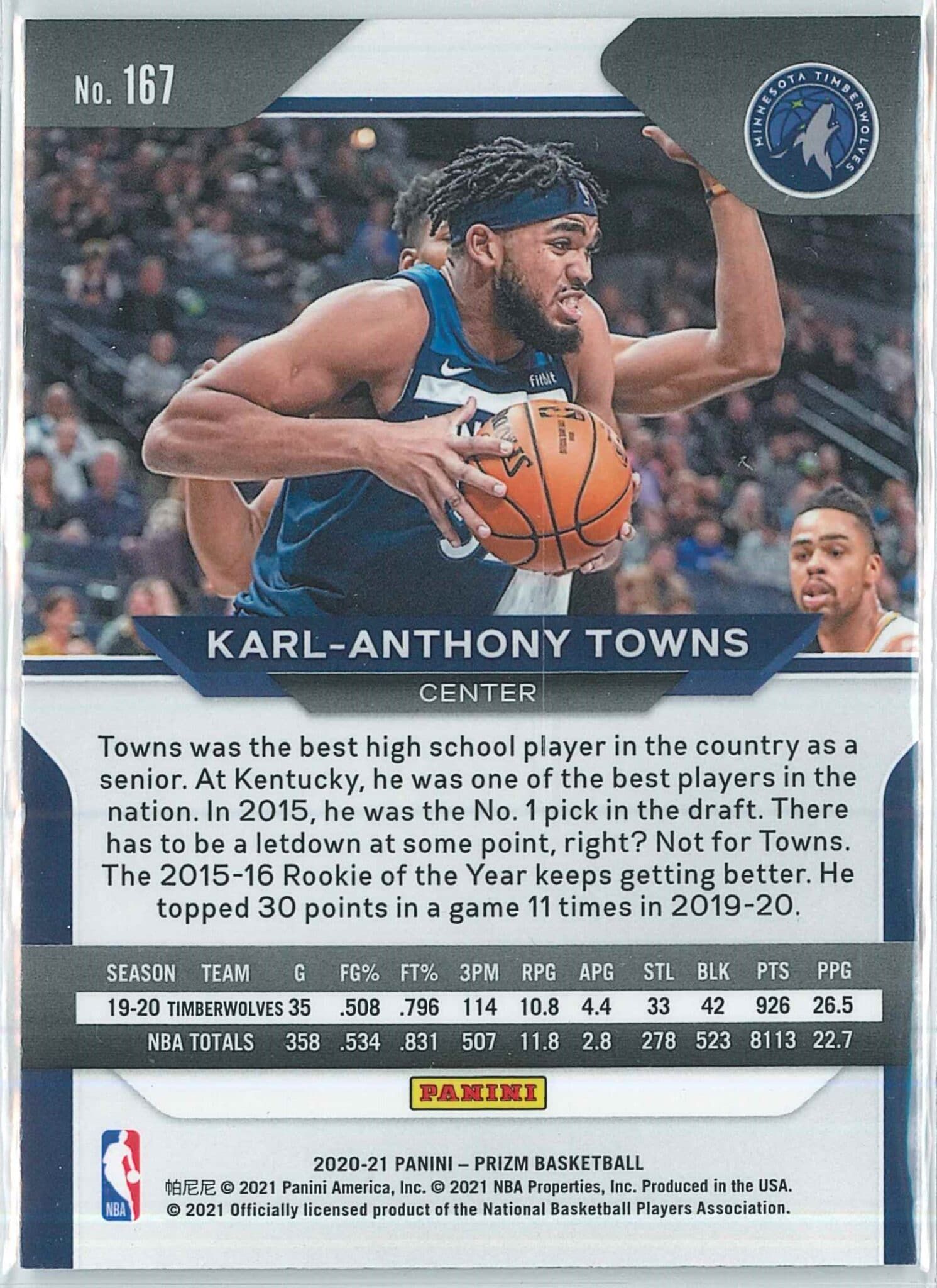 Karl Anthony Towns Panini Prizm Basketball 2020-21 Base #167