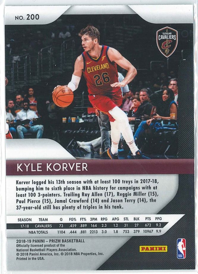 Kyle Korver Panini Prizm Basketball 2018 19 Base 200 2
