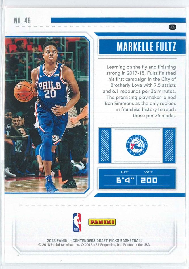 Markelle Fultz Panini Contenders Draft Picks Basketball 2018 Season Ticket Variation 45 2
