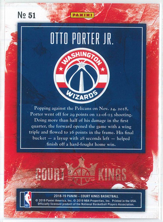 Otto Porter Jr. Panini Court Kings Basketball 2018 19 Base 51 2