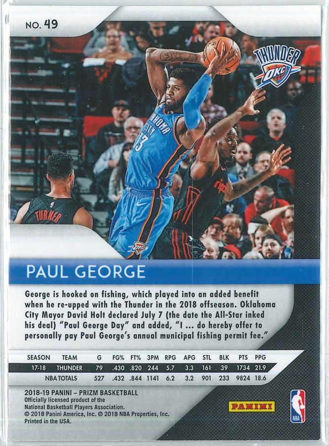 Paul George Panini Prizm Basketball 2018 19 Base 49 2