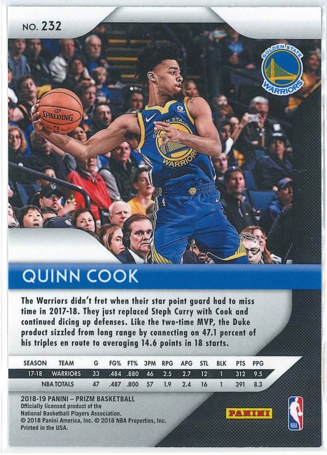 Quinn Cook Panini Prizm Basketball 2018 19 Base 232 2