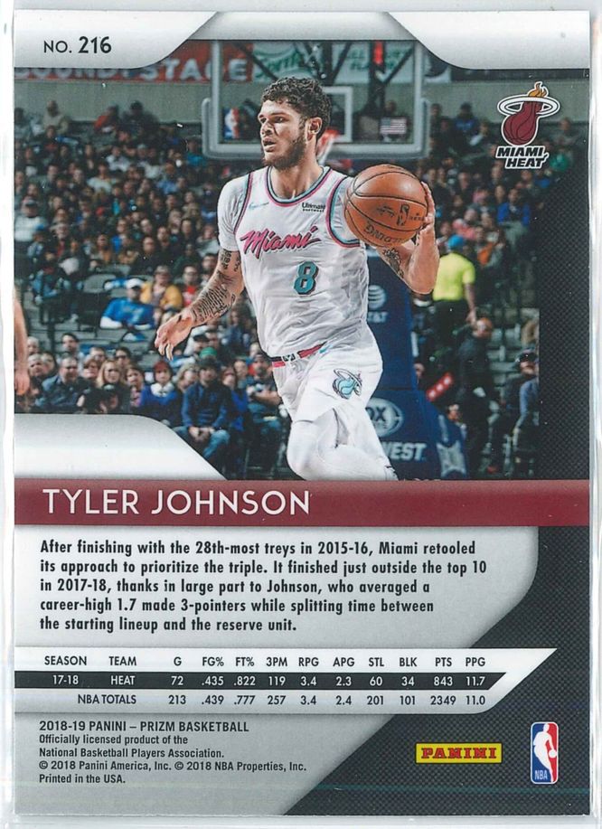 Tyler Johnson Panini Prizm Basketball 2018 19 Base 216 2