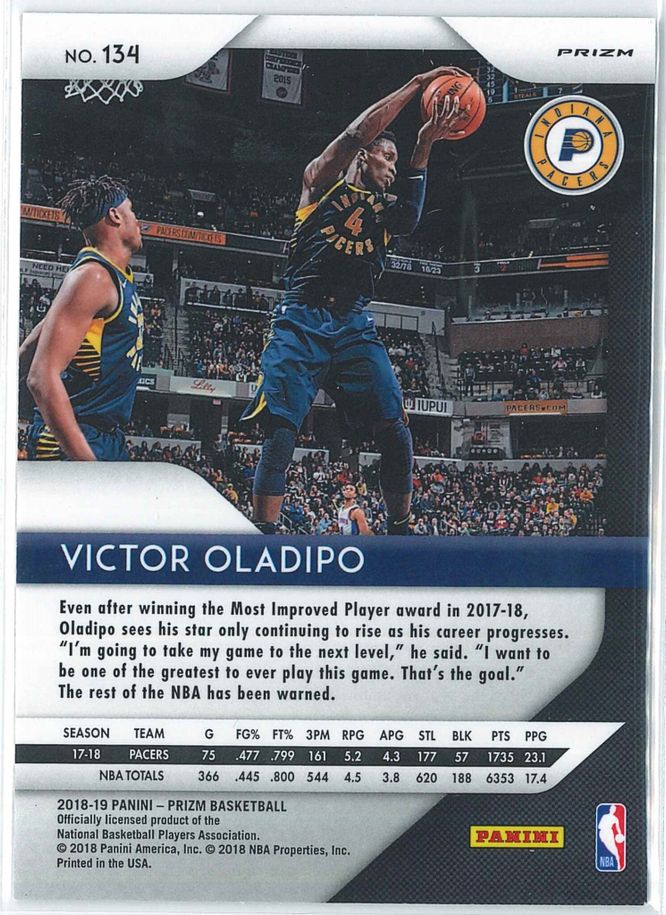 Victor Oladipo Panini Prizm Basketball 2018 19 Base Silver Prizm 134 2