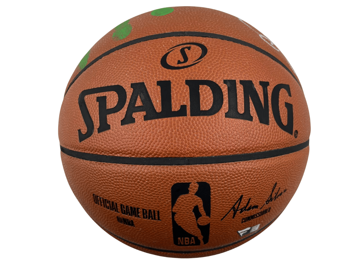 Larry Bird Boston Celtics Signed Spalding Official Game Ball Silver Signature & Green Hand Print [B485472]