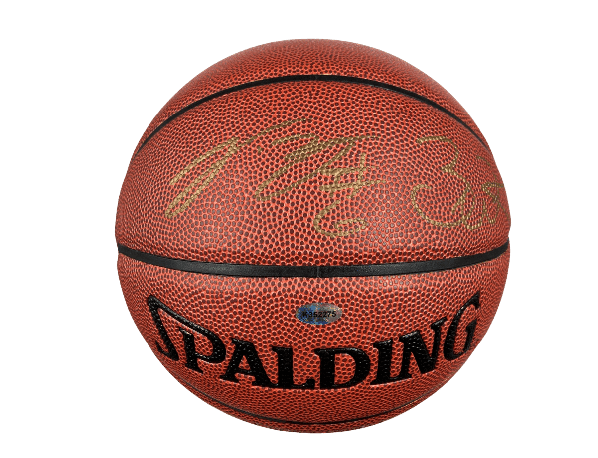 LeBron James and Dwyane Wade Miami Heat Signed Brown Spalding Basketball