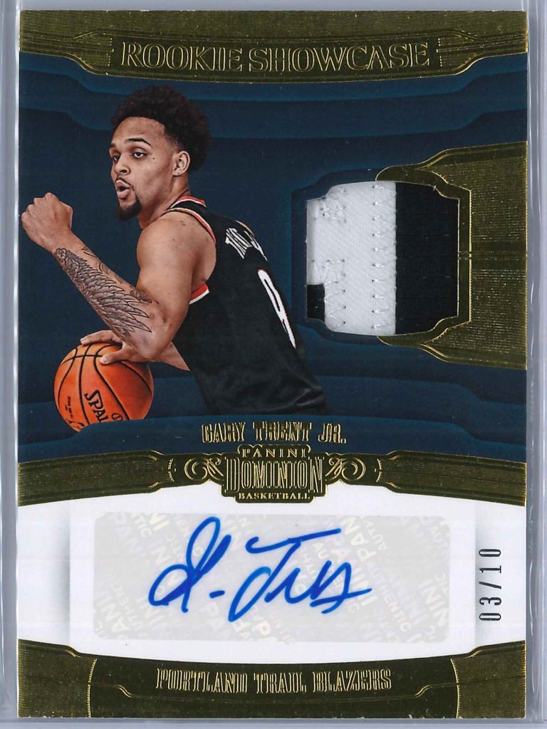 Gary Trent Jr. Panini Dominion 2018 19 Rookie Showcase Patch Auto Gold 0310 1 scaled
