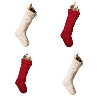 Unique and Ivory White Knit Christmas Stockings Burgundy Pack of 4