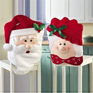 Christmas Kitchen Chair Slip Covers Featuring Mr & Mrs Santa Claus for Holiday Party