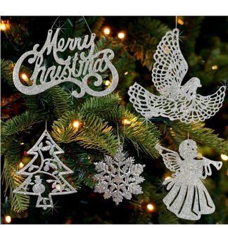 Silver Christmas Glitter Ornaments - Pack Of 39